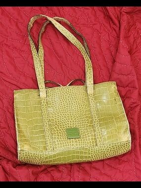 Liz Claiborne Olive Green Croc-Embossed Tote